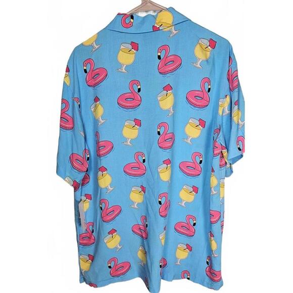 Bioworld Men's Rayon Vibrant Flamingo Cocktail Hawaiian Shirt Size Medium - Picture 2 of 9